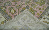 Custom Made Hand Knotted Peach, Ivory and Olive Traditional Style Wool Area Rug