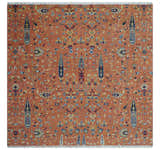 custom Made Hand Knotted Rust and Beige Traditional Turkish Knot Oushak Wool Rug