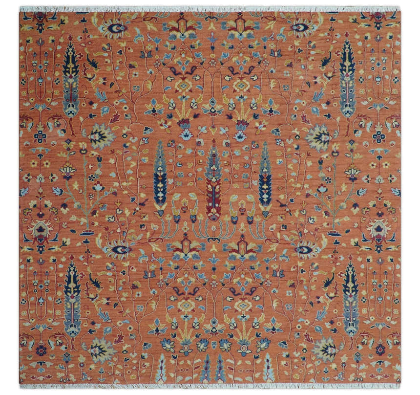 custom Made Hand Knotted Rust and Beige Traditional Turkish Knot Oushak Wool Rug