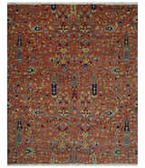 custom Made Hand Knotted Rust and Beige Traditional Turkish Knot Oushak Wool Rug