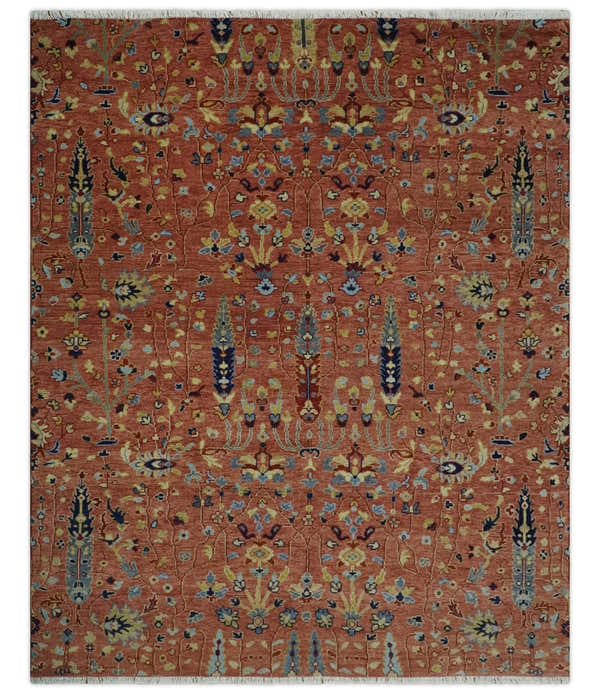 custom Made Hand Knotted Rust and Beige Traditional Turkish Knot Oushak Wool Rug