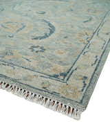 Custom Made Hand Knotted Silver and Blue Traditional Oushak Wool Rug