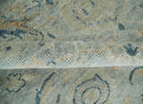 Custom Made Hand Knotted Silver and Blue Traditional Oushak Wool Rug