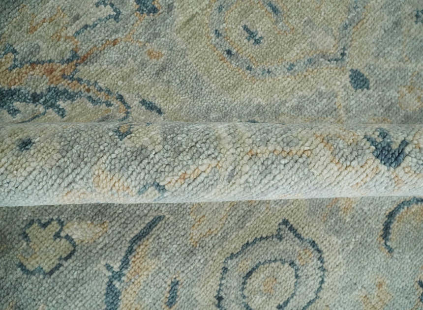 Custom Made Hand Knotted Silver and Blue Traditional Oushak Wool Rug