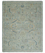 Custom Made Hand Knotted Silver and Blue Traditional Oushak Wool Rug