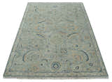 Custom Made Hand Knotted Silver and Blue Traditional Oushak Wool Rug