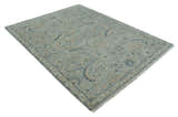 Custom Made Hand Knotted Silver and Blue Traditional Oushak Wool Rug