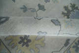Custom Made Hand Knotted Silver, Blue and Beige Traditional Oushak Wool Area Rug