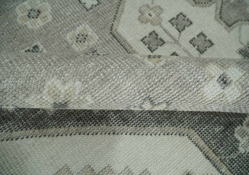 Custom Made Hand Knotted Silver, Charcoal and Ivory Traditional Medallion Wool Area Rug