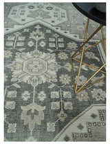 Custom Made Hand Knotted Silver, Charcoal and Ivory Traditional Medallion Wool Area Rug