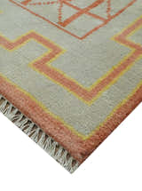 Custom Made Hand Knotted Silver, Peach and Mustard Southwestern wool area rug