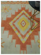 Custom Made Hand Knotted Silver, Peach and Mustard Southwestern wool area rug