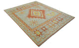 Custom Made Hand Knotted Silver, Peach and Mustard Southwestern wool area rug