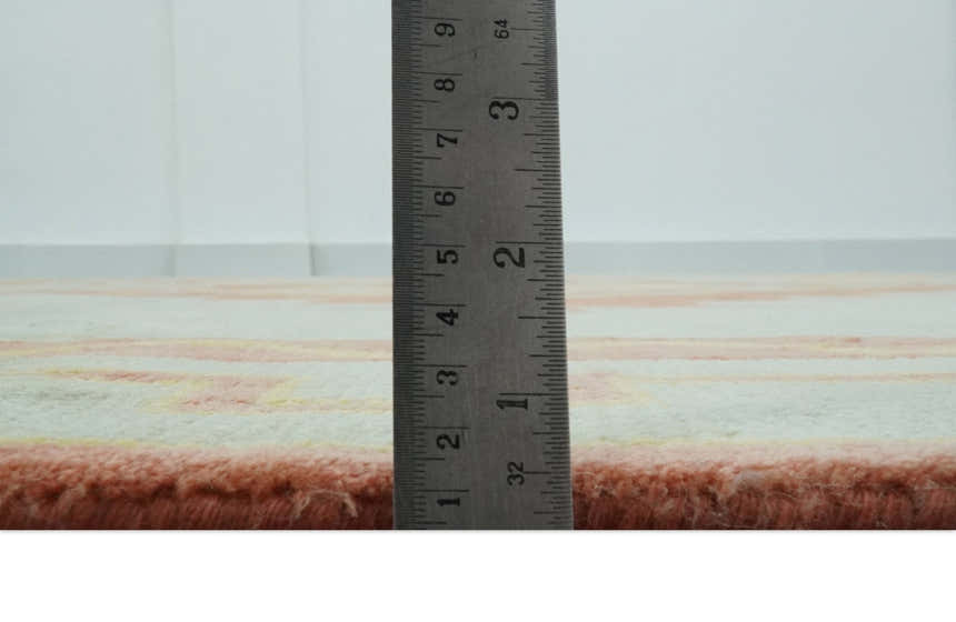 Custom Made Hand Knotted Silver, Peach and Mustard Southwestern wool area rug