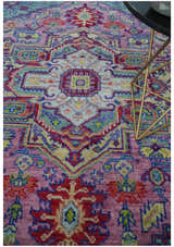 Custom Made Hand Knotted Silver, Purple and Green Traditional Wool Area Rug