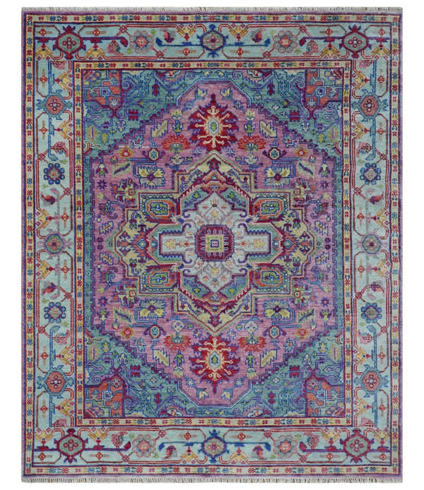 Custom Made Hand Knotted Silver, Purple and Green Traditional Wool Area Rug