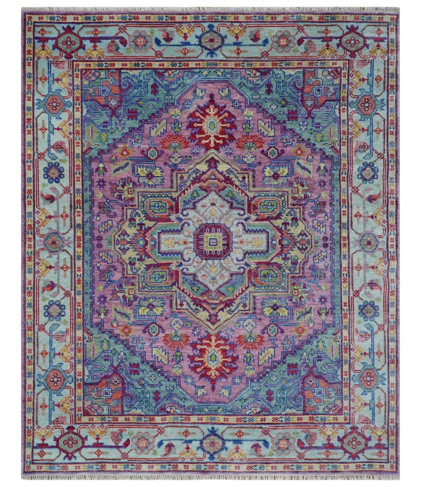 Custom Made Hand Knotted Silver, Purple and Green Traditional Wool Area Rug