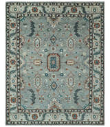 Custom Made Hand Knotted Silver, Teal, Ivory and Brown Traditional Oriental Oushak wool area Rug