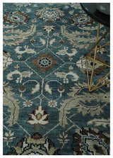 Custom Made Hand Knotted Teal and Ivory Traditional Antique Style Wool Area Rug