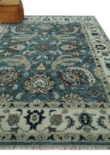 Custom Made Hand Knotted Teal and Ivory Traditional Antique Style Wool Area Rug