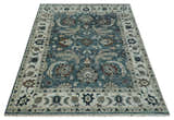 Custom Made Hand Knotted Teal and Ivory Traditional Antique Style Wool Area Rug