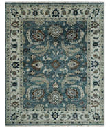 Custom Made Hand Knotted Teal and Ivory Traditional Antique Style Wool Area Rug