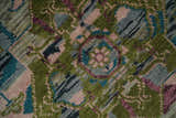 Custom Made Hand Knotted Transitional Green, Pink and Purple wool Area Rug