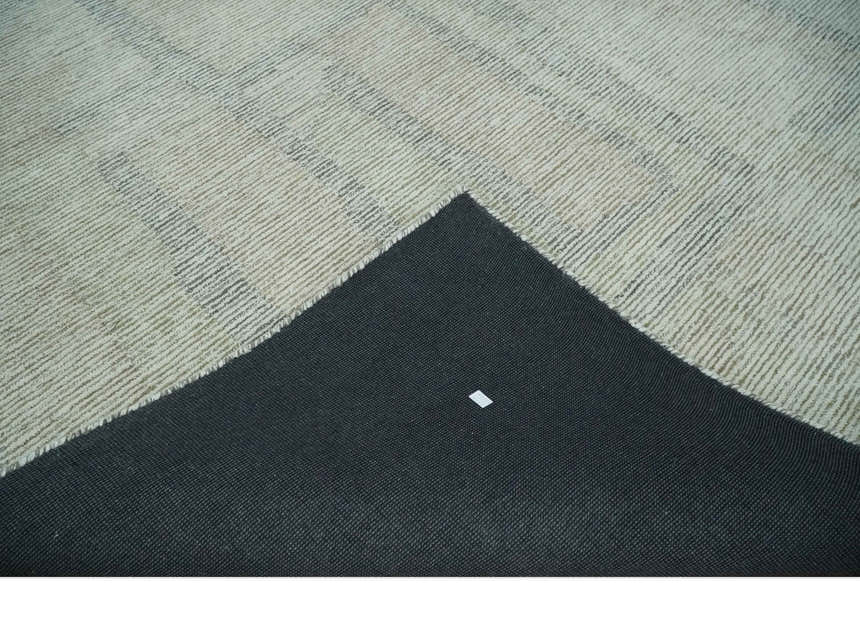 Custom Made Hand Tufted Ivory, Olive and Charcoal Modern Abstract Stripes Design Rug