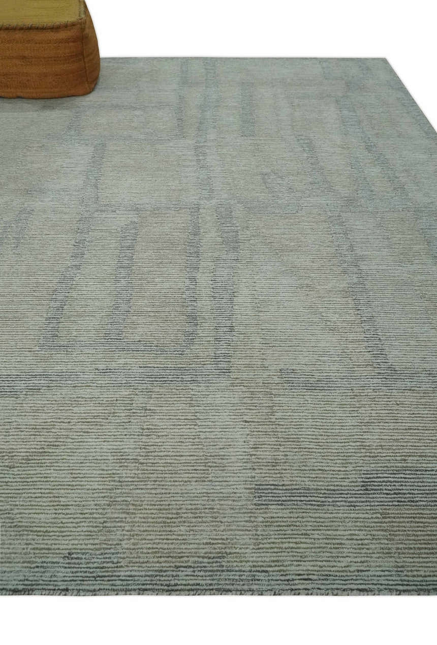 Custom Made Hand Tufted Ivory, Olive and Charcoal Modern Abstract Stripes Design Rug