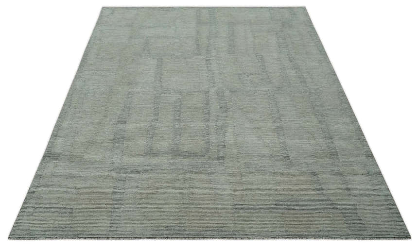 Custom Made Hand Tufted Ivory, Olive and Charcoal Modern Abstract Stripes Design Rug