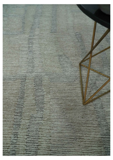 Custom Made Hand Tufted Ivory, Olive and Charcoal Modern Abstract Stripes Design Rug