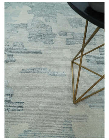 Custom Made Hand Tufted Ivory, Silver, Gray and Charcoal Modern Abstract Design Rug