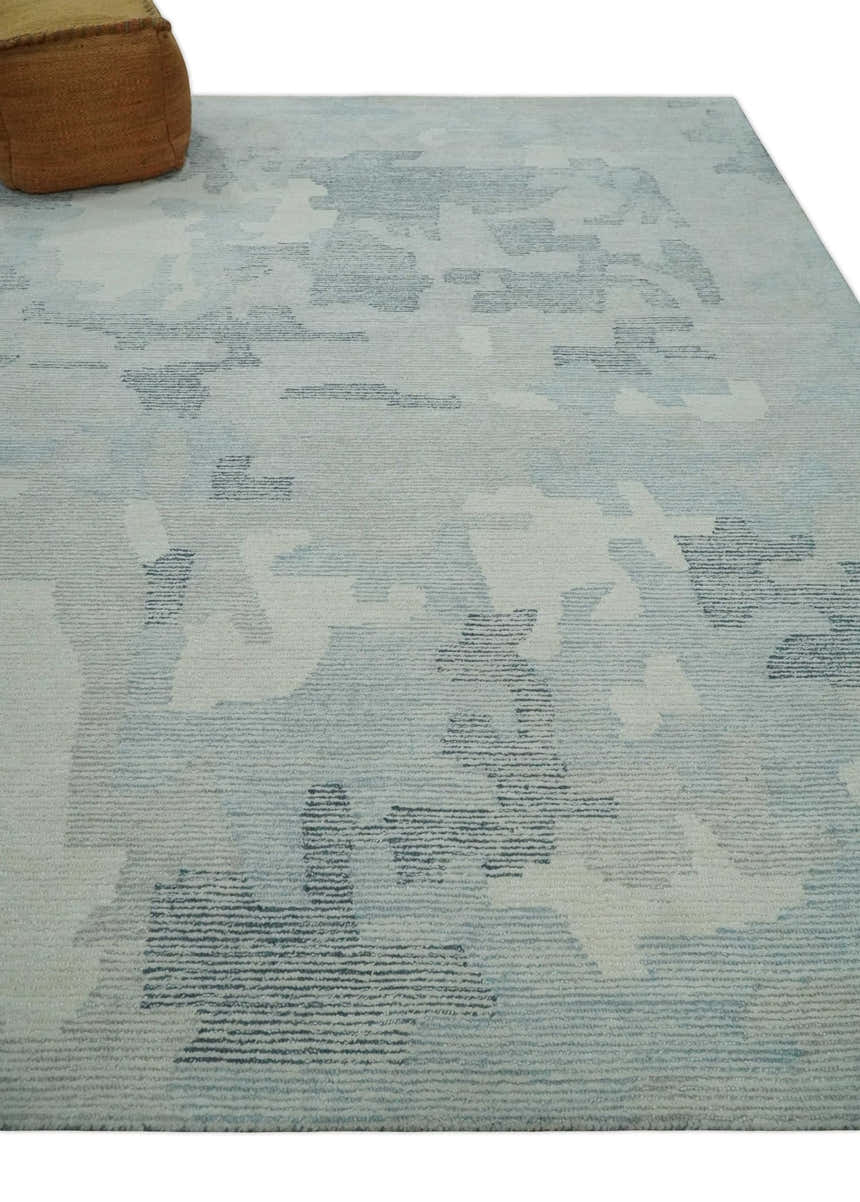 Custom Made Hand Tufted Ivory, Silver, Gray and Charcoal Modern Abstract Design Rug