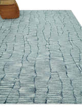 Custom Made Hand Tufted Multi Size Woolen Modern Ivory and Blue Area Rug