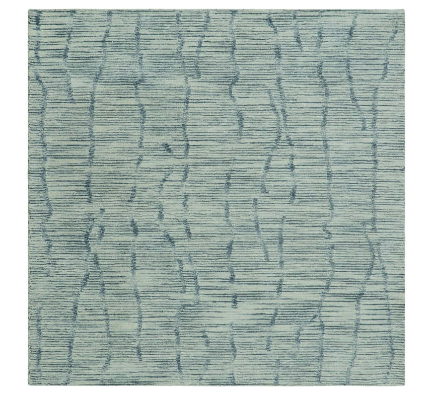Custom Made Hand Tufted Multi Size Woolen Modern Ivory and Blue Area Rug