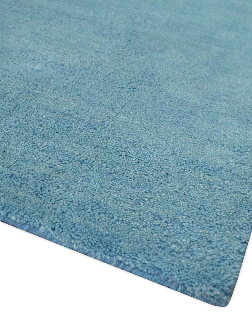 Custom Made Hand Tufted Solid Plane Light Blue Woolen wool Area Rug