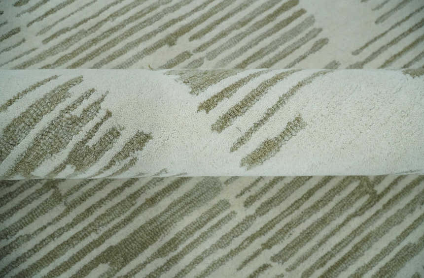 Custom Made Ivory and Olive Modern Design Hand Tufted Wool Rug