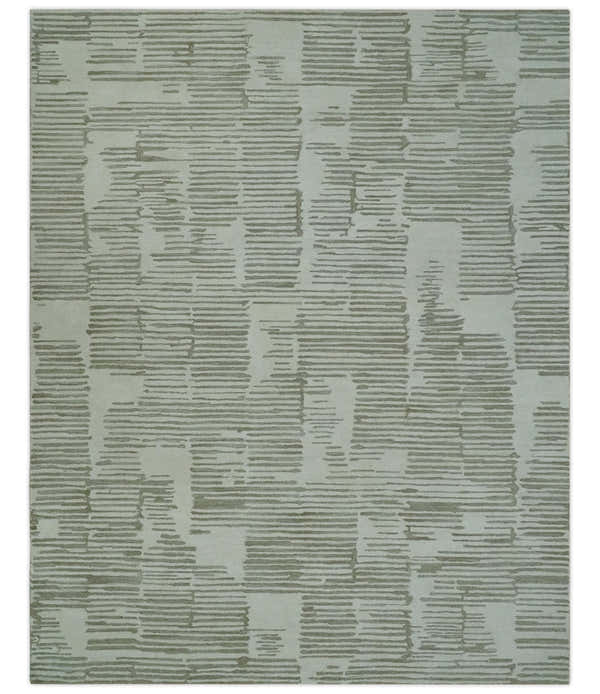Custom Made Ivory and Olive Modern Design Hand Tufted Wool Rug