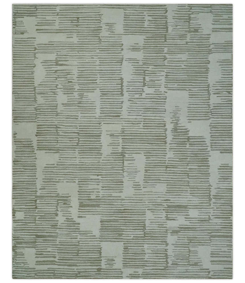 Custom Made Ivory and Olive Modern Design Hand Tufted Wool Rug