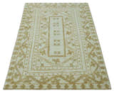 Custom Made Ivory and Olive Traditional Hand Knotted wool Area Rug