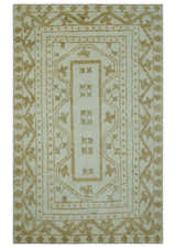 Custom Made Ivory and Olive Traditional Hand Knotted wool Area Rug