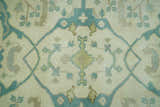 Custom Made Ivory and Teal Hand Knotted Traditional Oriental Oushak wool rug