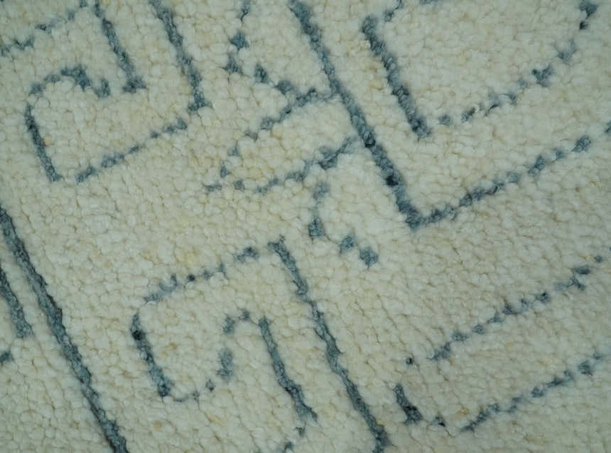 Custom Made Ivory, Beige and Gray Maze Design Hand knotted wool Area Rug