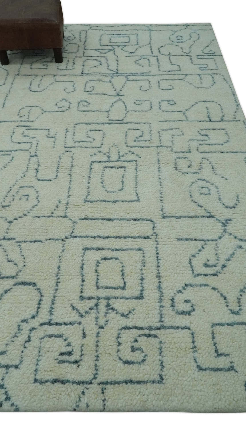 Custom Made Ivory, Beige and Gray Maze Design Hand knotted wool Area Rug