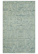 Custom Made Ivory, Beige and Gray Maze Design Hand knotted wool Area Rug