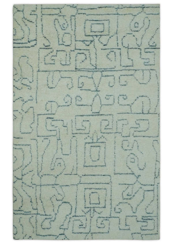 Custom Made Ivory, Beige and Gray Maze Design Hand knotted wool Area Rug