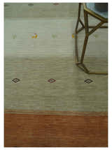 Custom Made Ivory, Beige and Rust Geometrical stripes Design Hand loom Wool Area Rug