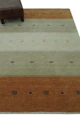 Custom Made Ivory, Beige and Rust Geometrical stripes Design Hand loom Wool Area Rug