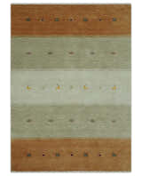Custom Made Ivory, Beige and Rust Geometrical stripes Design Hand loom Wool Area Rug