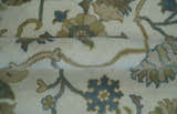 Custom Made Ivory, Gray and Beige Floral Hand Knotted Traditional Oushak Wool Rug